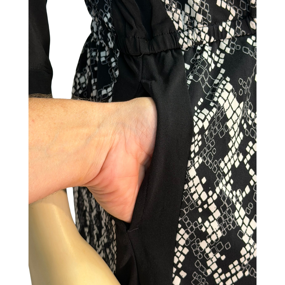 Banana Republic Sz M Pullover Blouson Dress Raglan Slvs B&W Snakeskin Knit New - Picture 6 of 10